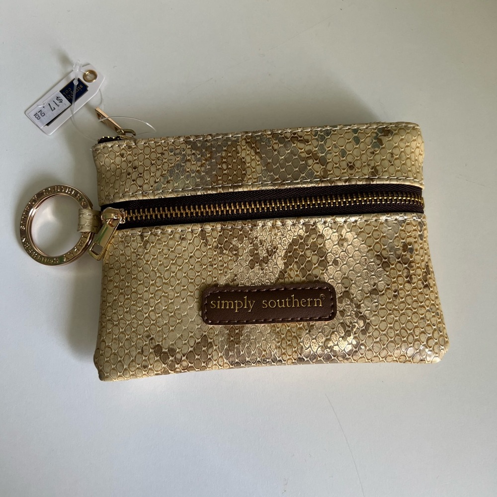 NWT Simply Southern Gold Snakeskin Zippered Keychain Wallet
